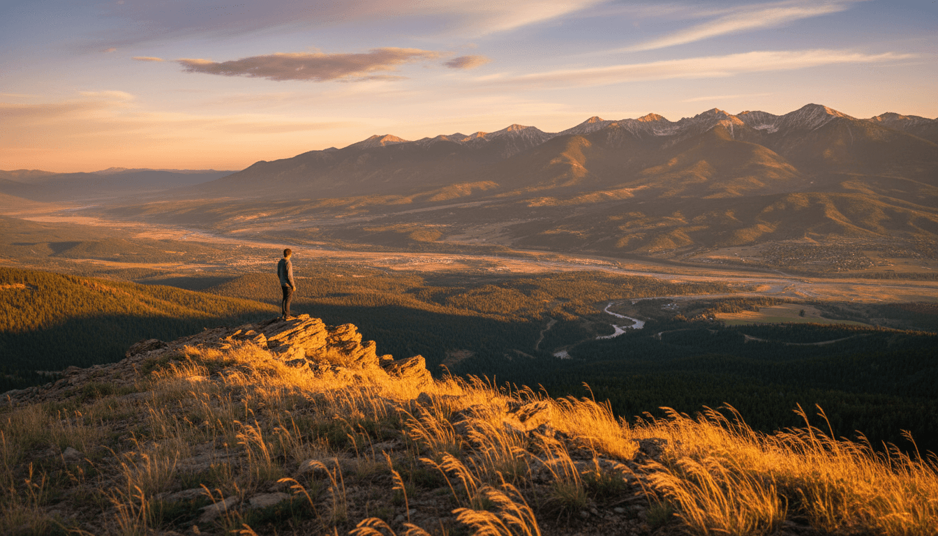 Mountain landscape at golden hour, symbolizing freedom and new beginnings